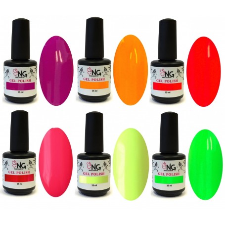 2 - NEON  COLLECTION  - 6 Colors NG LED/UV Soak Off Gel Polish 15ml