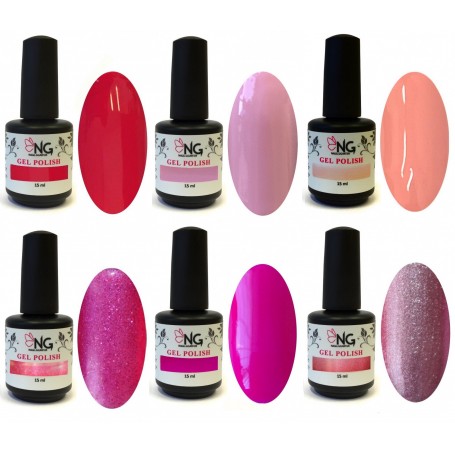 3 - PINK COLLECTION  - 6 Colors NG LED/UV Soak Off Gel Polish 15ml