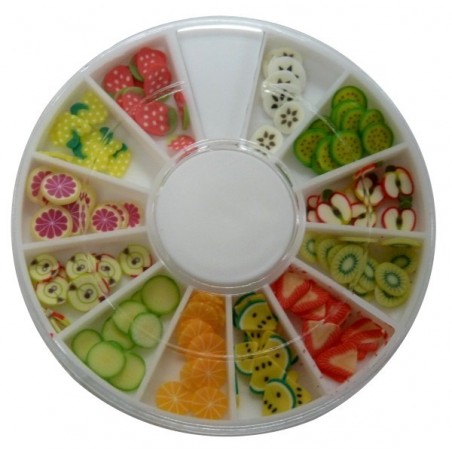 Assorted Fimo fruit in Wheel